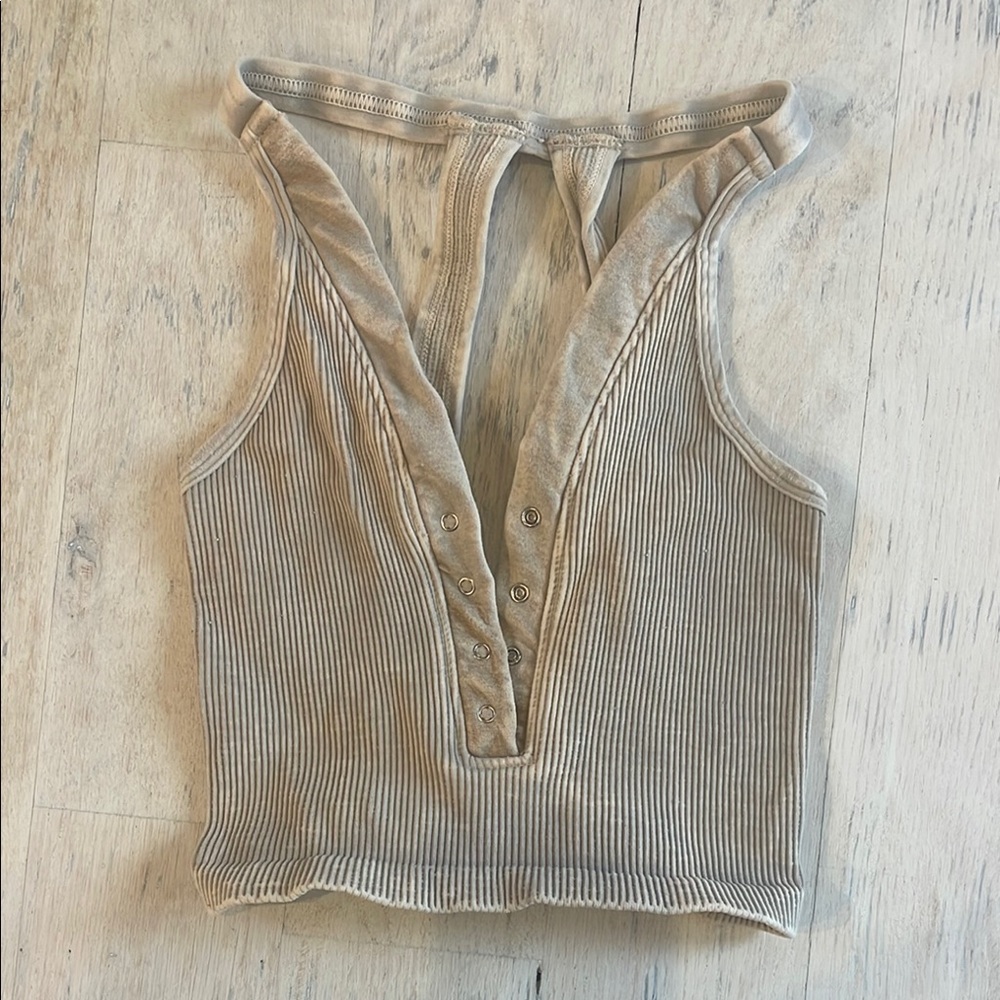 Beige Ribbed Sleeveless Top Free People Movement